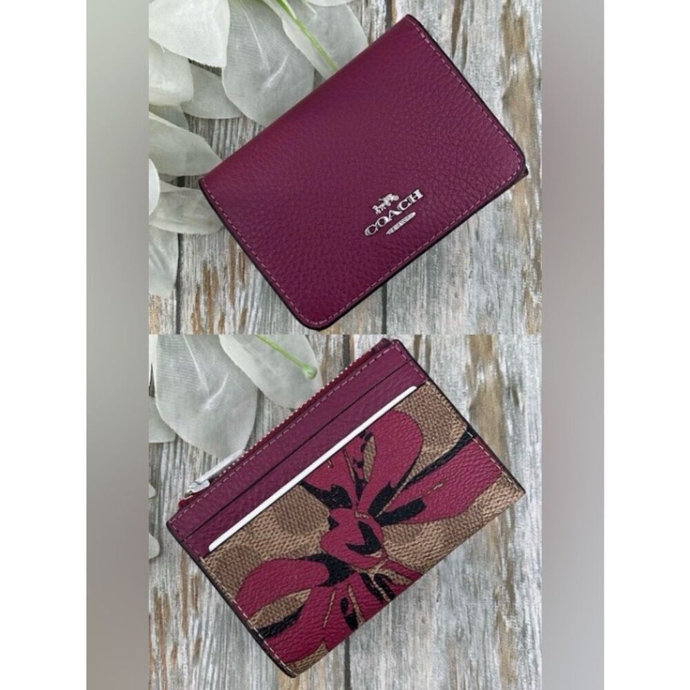 Coach Card Holder Wallet In Signature Canvas With Bow Print Bag Purse